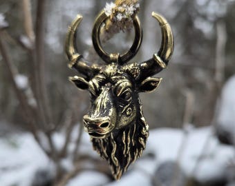 Bull Head Pendant (60 mm) / Keychain – Handmade Bronze, Strength Symbol, Viking Style, Gift for Men