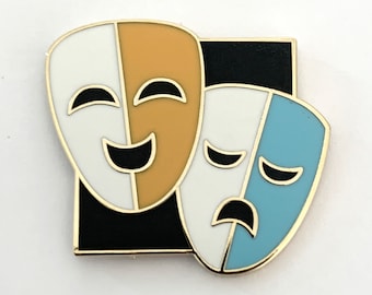 Musical theatre inspired hard enamel pin - Theatre Drama Masks 1inch square enamel pin