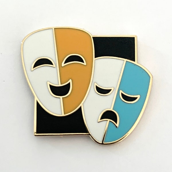 Musical theatre inspired hard enamel pin - Theatre Drama Masks 1inch square enamel pin