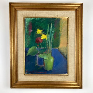 Vintage Impressionist Still Life Oil Painting of Flowers Dated 1947 - Scandinavian Mid Century Framed Original Art