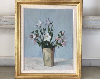 Impressionist Vintage Painting Oil on Board of Flowers in a Still Life Composition by Leopold Morsing Scandinavian Vintage Painting