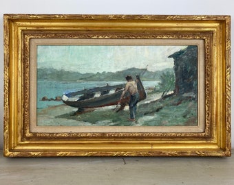 Italienischer Fischer von Portoferraio - Vintage Original Ölgemälde mit dem Titel Insel Elba Italien