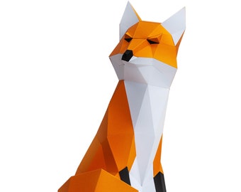 Fox Papercraft Fox - ALL READY PRECUT Kit sitting fox - Animal Papercraft - Low poly 3D model