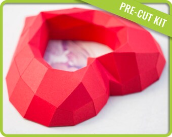 Heart Photo Frame Papercraft Kit, Low Poly 3D Heart Model