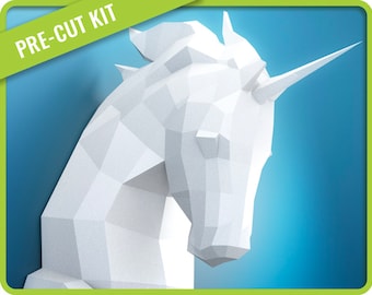 Papercraft Unicorn Kit, Low Poly 3D Sculpture (DIY)