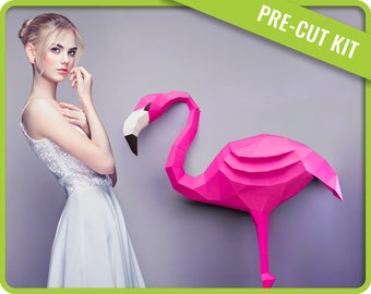 DIY Papercraft Flamingo Kit, Low Poly 3D Sculpture