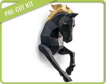 DIY Horse Papercraft Kit, Low Poly 3D Sculpture, Wall Mount