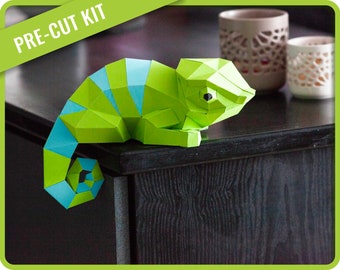 Papercraft Chameleon Papercraft Sculpture DIY - PRE-CUT Kits - Origami 3D Paper Craft