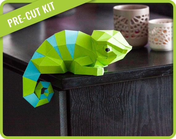 Papercraft Chameleon Papercraft Sculpture DIY PRE-CUT Kits Origami 3D Paper  Craft 