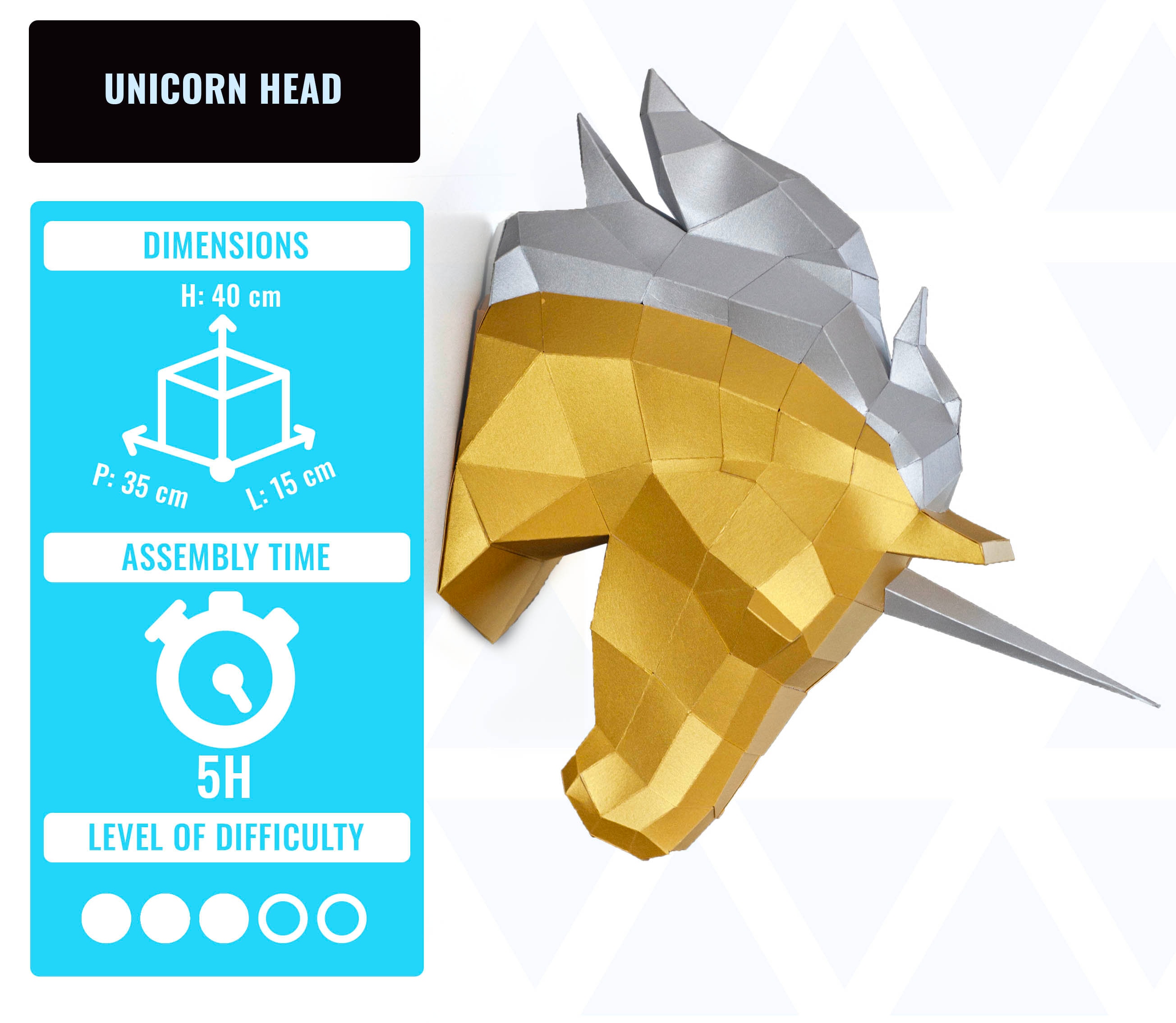 Papercraft UNICORN HEAD Papercraft Trophy DIY Papercraft Precut Kit