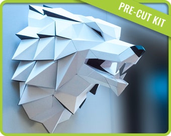 Papercraft Wolf Kit, Low Poly 3D Paper Sculpture (Pre-Cut Kit)