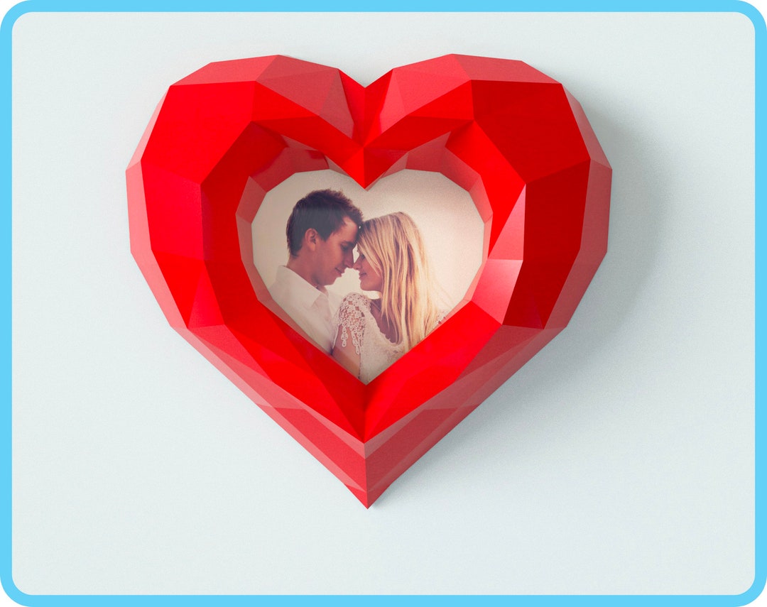 Heart Photo Frame Papercraft Model, DIY Low Poly Sculpture (PDF Pattern ...