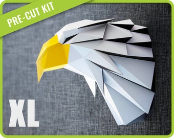 Papercraft Eagle Papercraft KIT precut XL version, paper model DIY paper craft Royal Eagle Low Poly 3D origami sculpture white