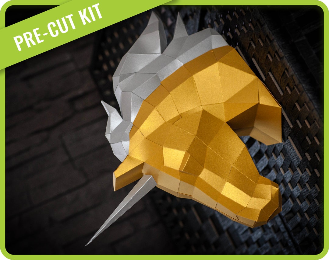 Papercraft UNICORN HEAD Papercraft Trophy DIY Papercraft Precut Kit