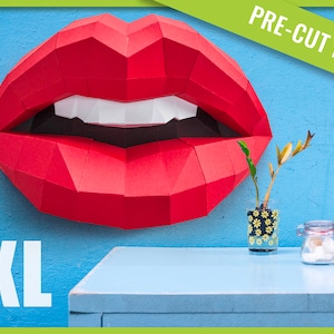 Labios PAPERCRAFT Precut KIT DIY, Mouth Woman kiss paper model papercraft love Teeth Low Poly 3D Paper Craft Love origami sculpture