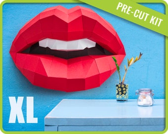 XL Lips Papercraft Kit, Low Poly 3D Paper Sculpture (Precut)