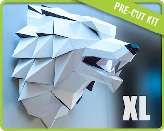 XL Papercraft Wolf Head KIT, Low Poly 3D Sculpture (Downloadable Manual)