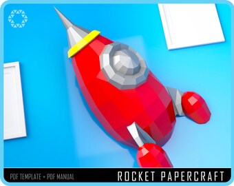 3D Rocket Papercraft Model: DIY Low Poly Wallmount (PDF)