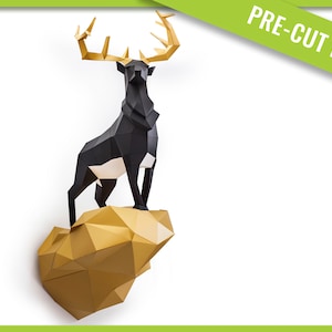 Papercraft Deer PAPERCRAFT KIT Deer paper model Deer DIY papercraft Hirsch Low Poly 3D Royal Deer Paper Craft Deer origami sculpture