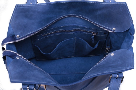 leather handbags blue