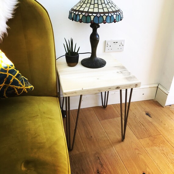Industrial Contemporary Reclaimed Wood Side Table Hairpin Leg Etsy