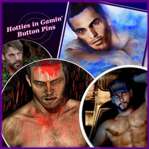 Hotties in Gamin&#39; BUTTON PINS, Men, Video Game Characters, Kaidan Alenko, Isaac Clarke, Joel Miller, Collectible Pins, Hot Men
