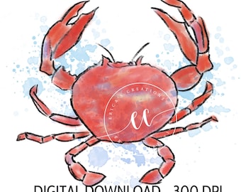 Watercolor Crab, Digital Download
