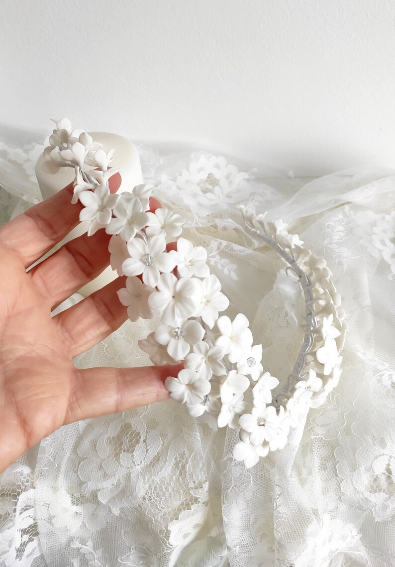 Tiara de novia en porcelana fría Tocado envolvente de jazmín Etsy