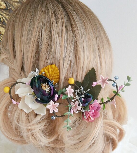Navy Wedding Headpiece Rose And Ivory Hair Accessory Blush Etsy