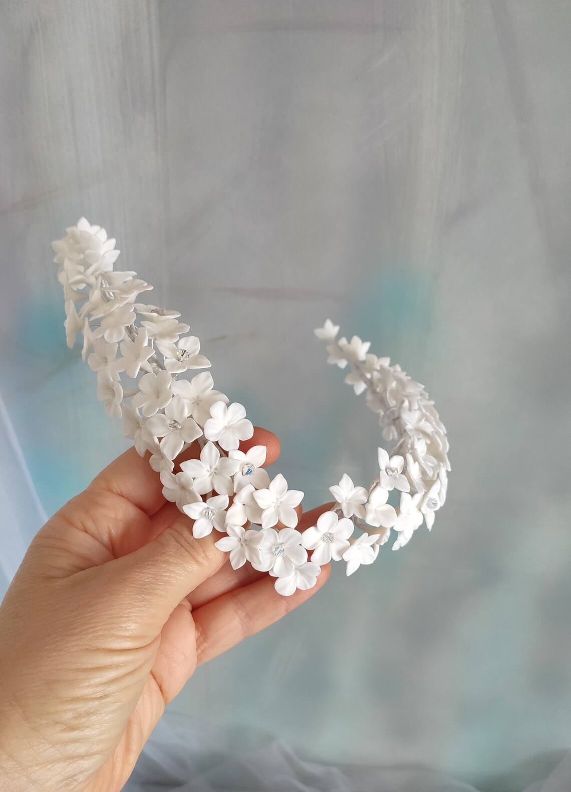 Tiara de novia en porcelana fría Tocado envolvente de jazmín Etsy