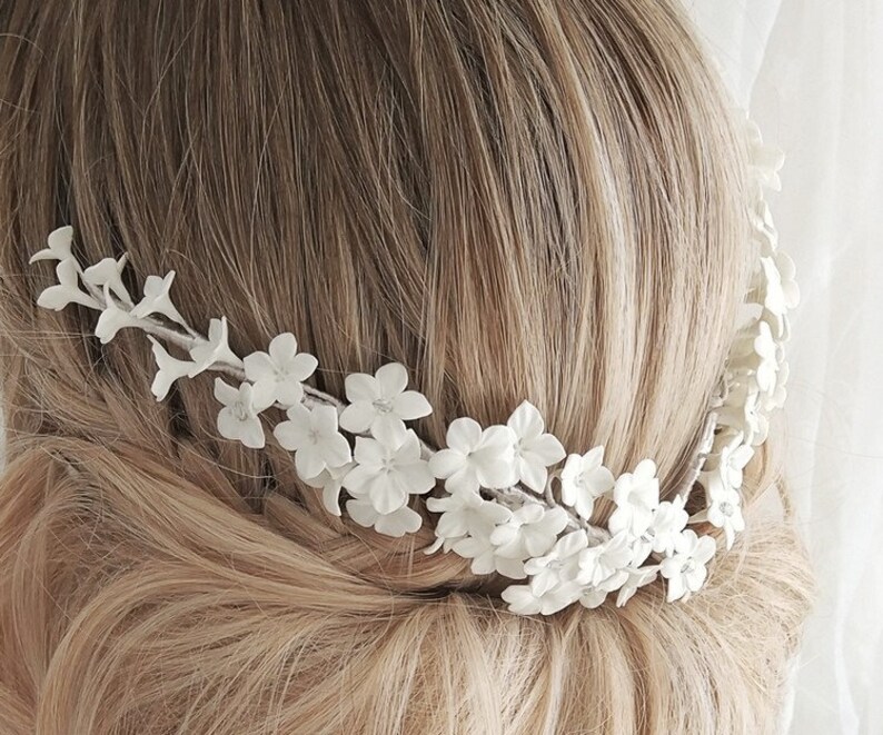 Tiara de novia en porcelana fría Tocado envolvente de jazmín Etsy