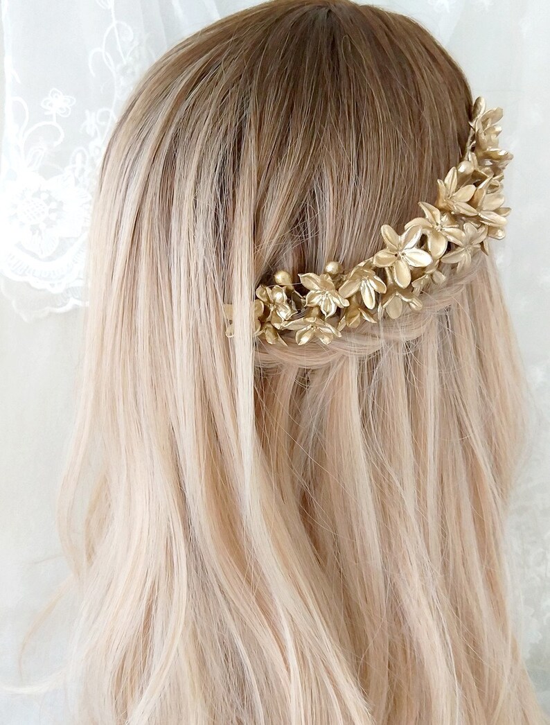 Tiara dorada de novia Tocado de flores doradas Tocado Etsy