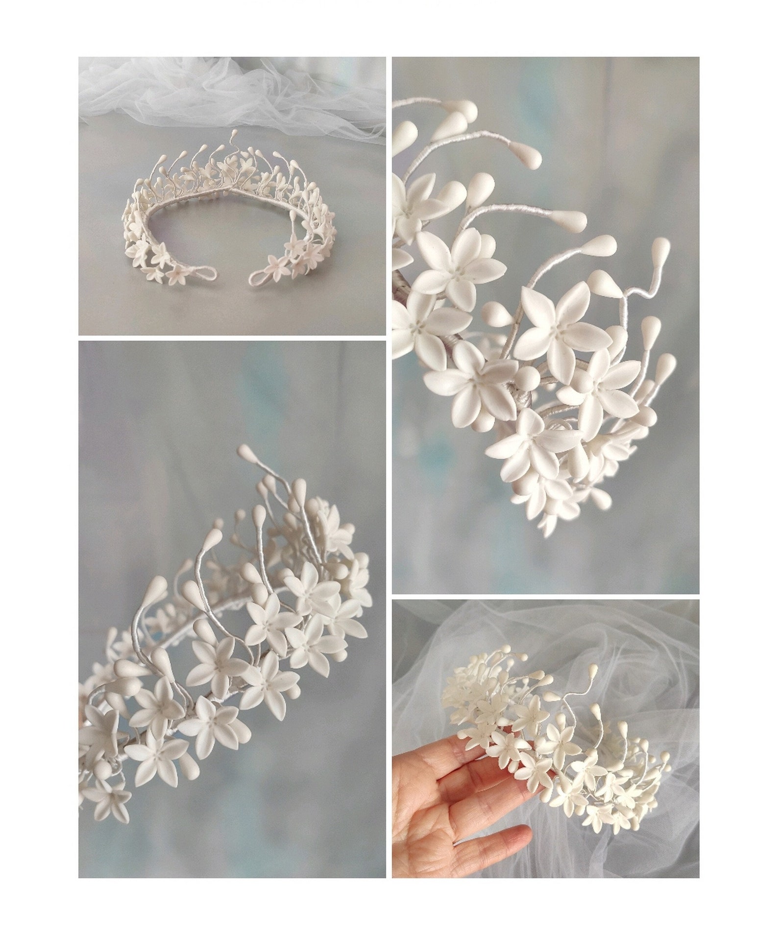 Tiara de novia de flores blancas Tocado de novia en porcelana Etsy