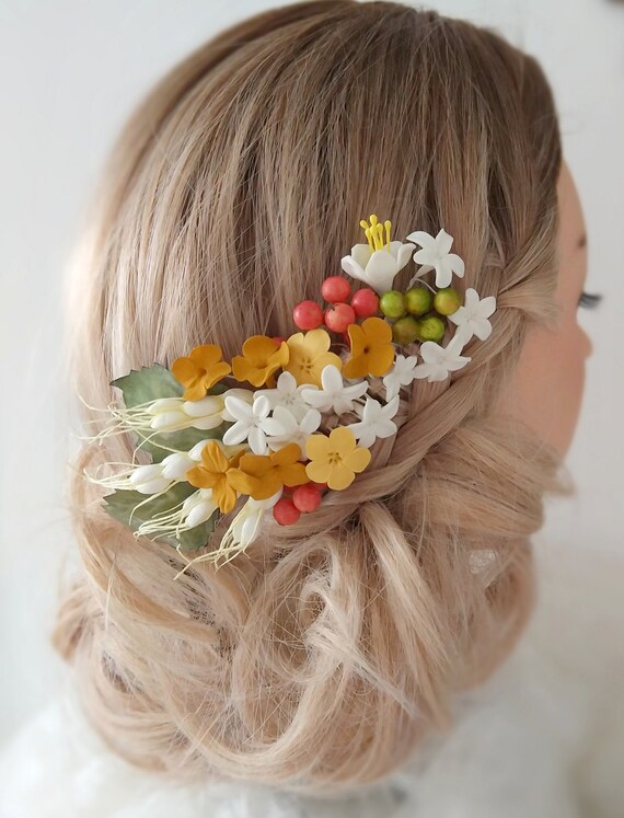 Yellow Hair Comb Wedding Guest Floral Comb Bohemian Bride Etsy