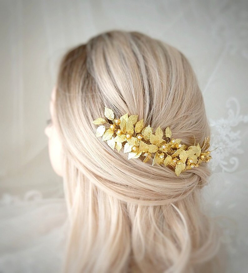 Gold Leaf Headdress Bride Tiara Wedding Guest Hair Etsy
