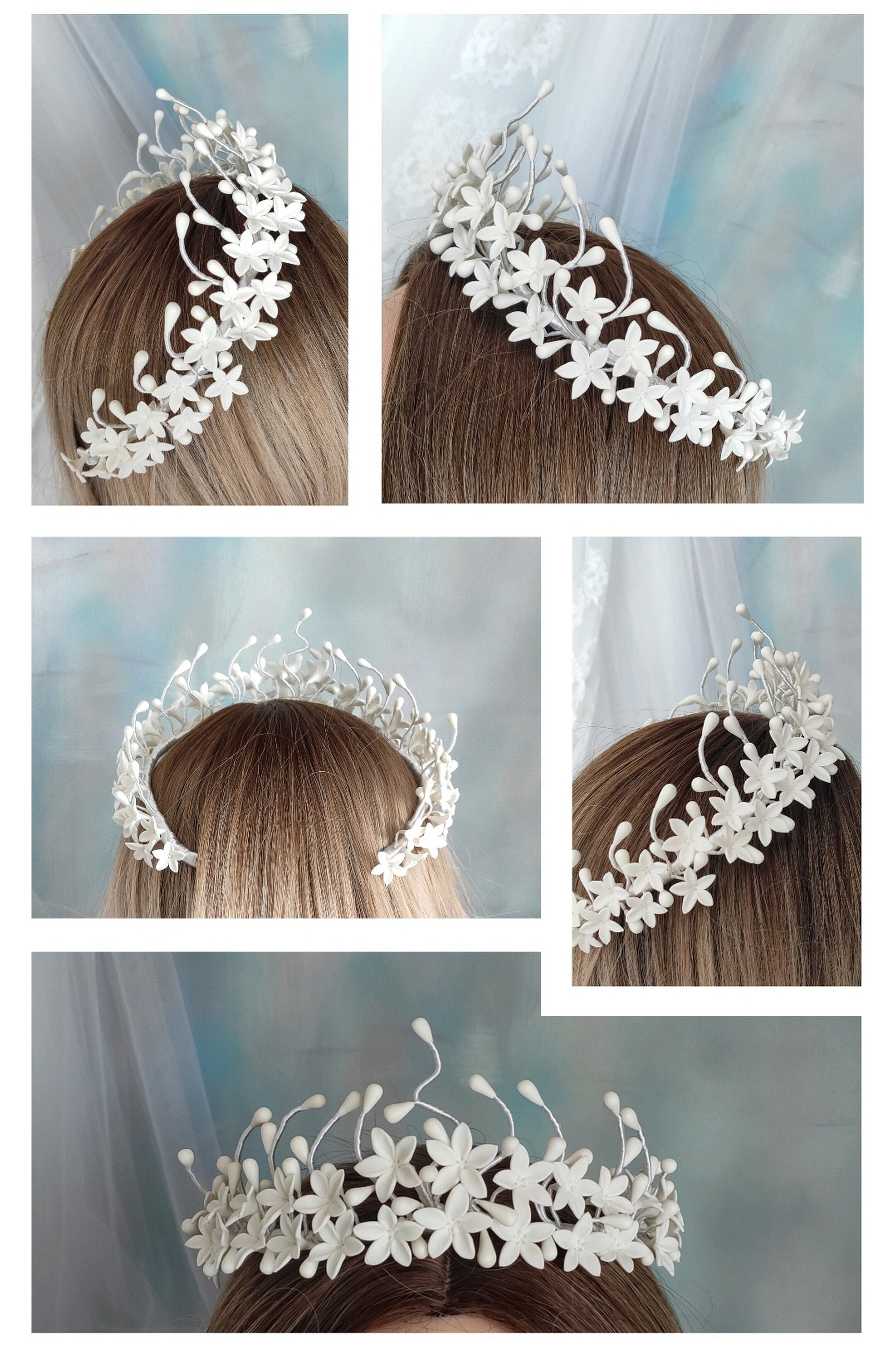 Tiara de novia de flores blancas Tocado de novia en porcelana Etsy