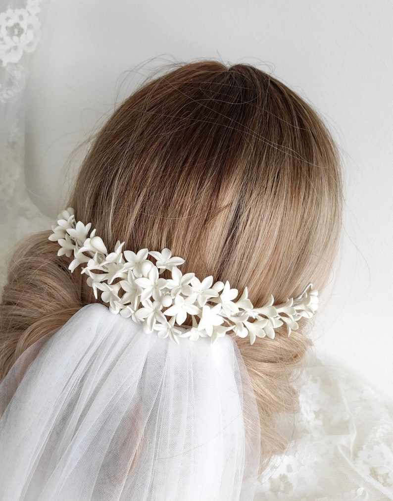 Tiara de novia en porcelana fría Tiara de flores blancas para Etsy