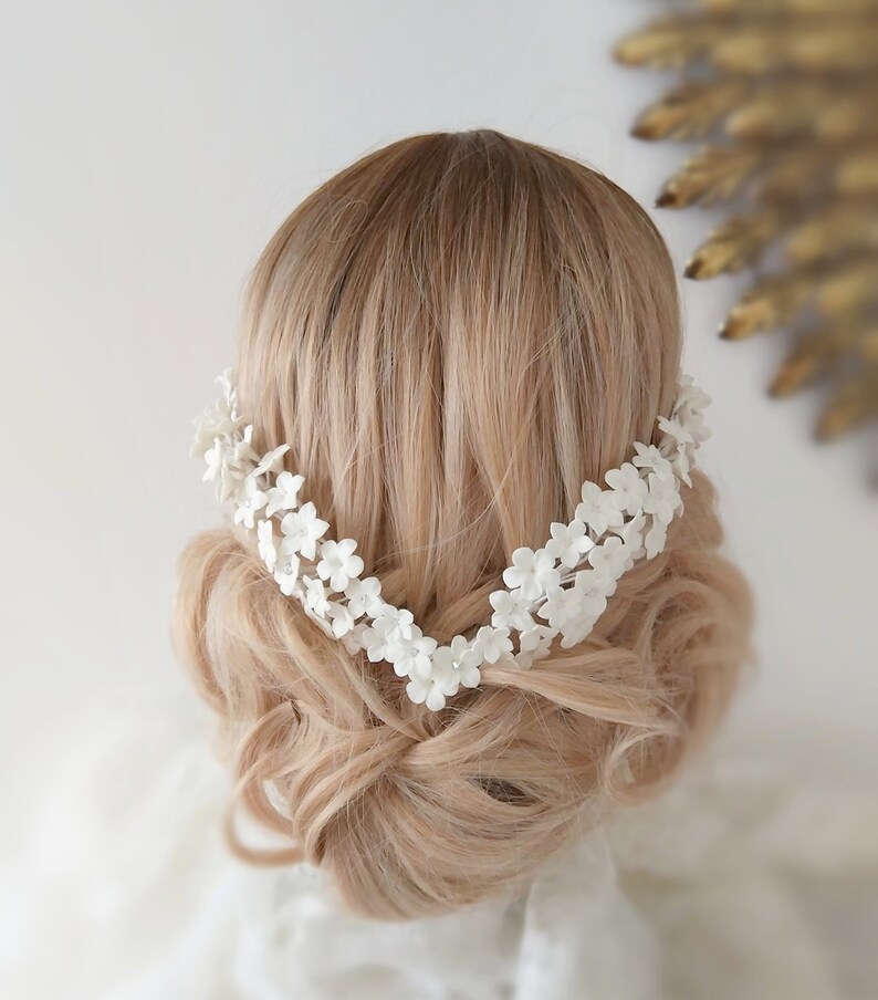 Tiara de novia en porcelana fría Tocado envolvente de jazmín Etsy
