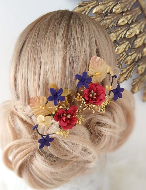 navy and gold hair accessories