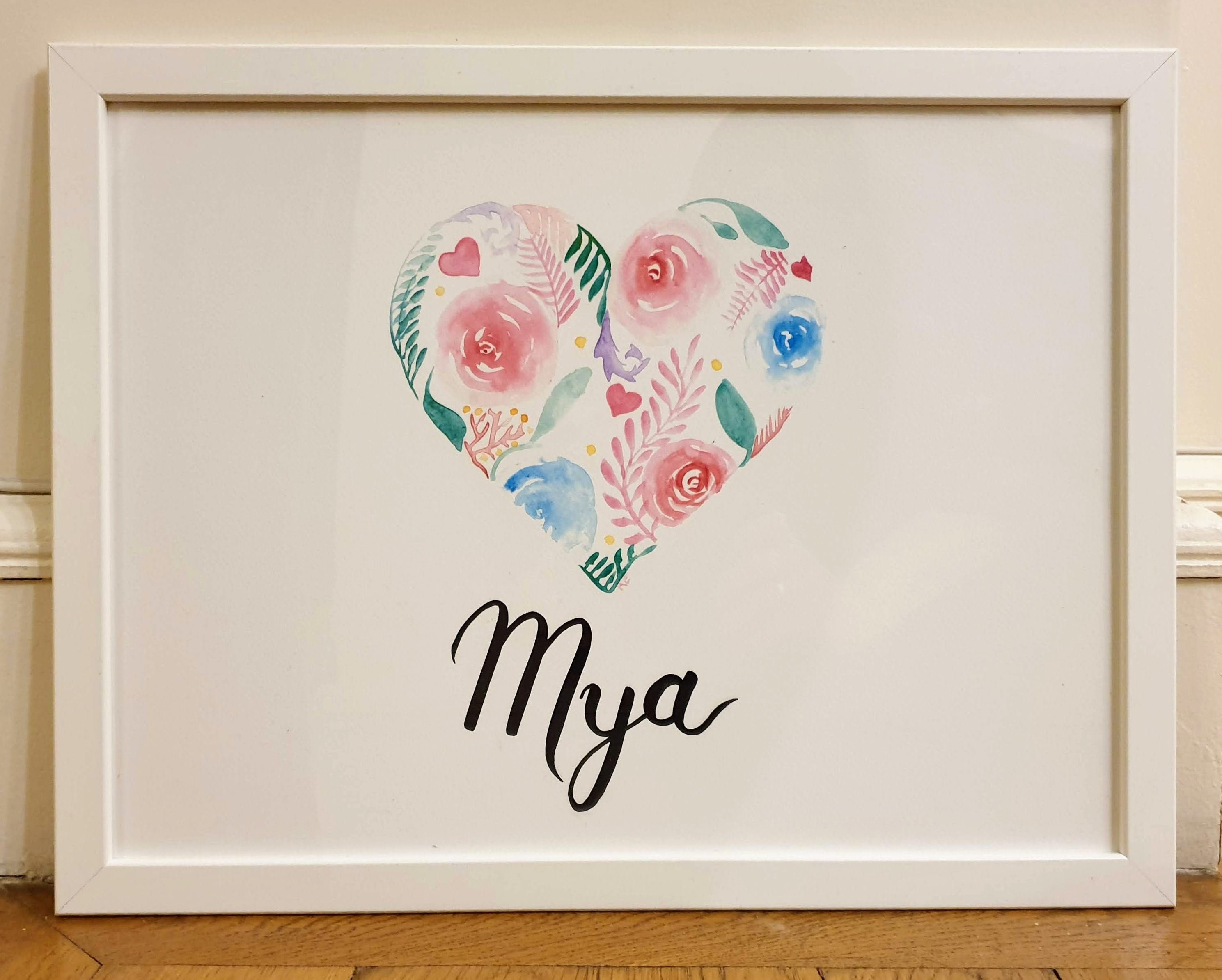 Aquarelle Coeur Fleuri & Calligraphie
