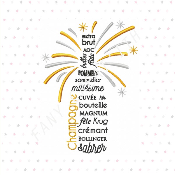 Motif de broderie machine Champagne - porte bouteille