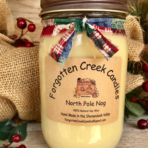 North Pole Nog Organic Soy Candle /Large Pint 16 oz./Mason Jar Candle/Hand Poured/Egg Nog/Christmas/Holiday Favorite