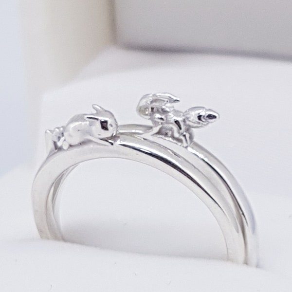 Pika and Eev Combo Rings x2 Silver Rings