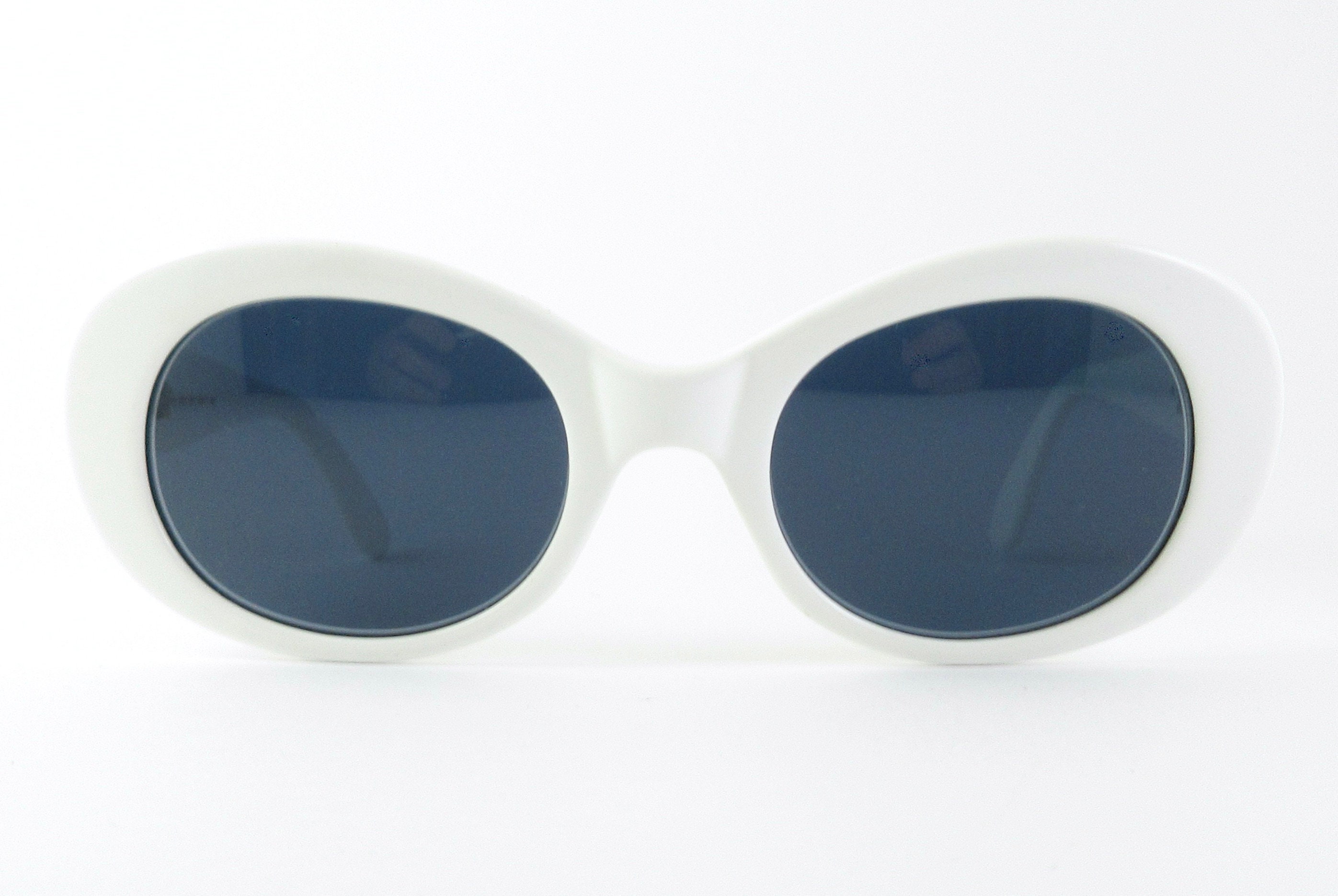 1950’s Decorated French Sunglasses Pearlescent White & Blue, Handmade‎ in Paris Spotted at Paris Fashion Week: Eliza Batten wearing the  main image 4