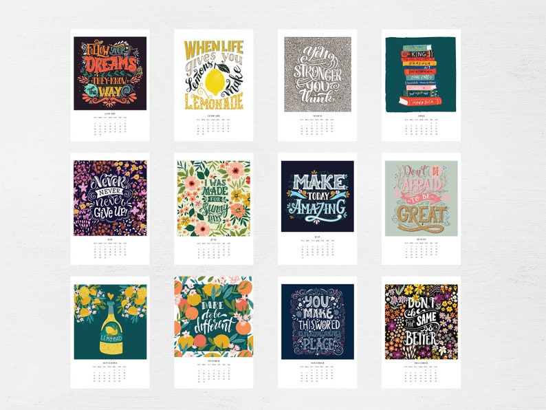 2022 Illustration Calendar 2022 Quote Lettering Calendar Etsy