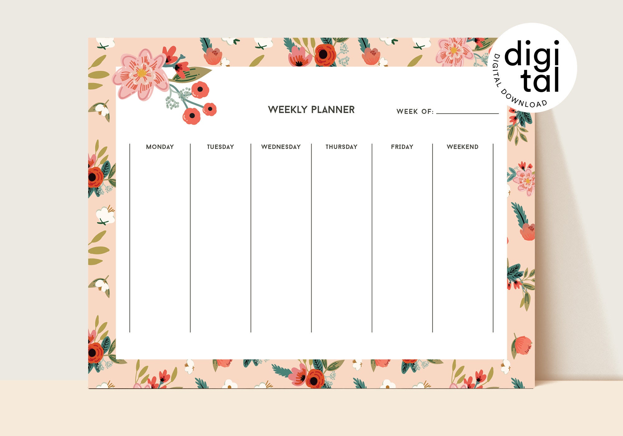 Flower Weekly Schedule Printable Floral Planner Printable Etsy Singapore
