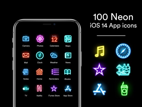 100 Neon Iphone Ios 14 App Icons Neon App Icons Ios14 Etsy