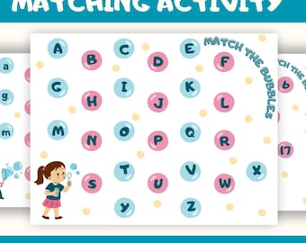 Letter Matching Game Printable | Bubble Themed Alphabet Match | Fine Motor Number Matching Activity
