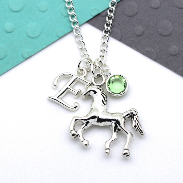 Personalised Horse Necklace, Pony Necklace, Personalised Swarovski Birthstone & Initial Name Gift