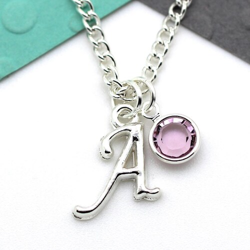 Initial Necklace Swarovski Birthstone Necklace Letter Charm Etsy UK